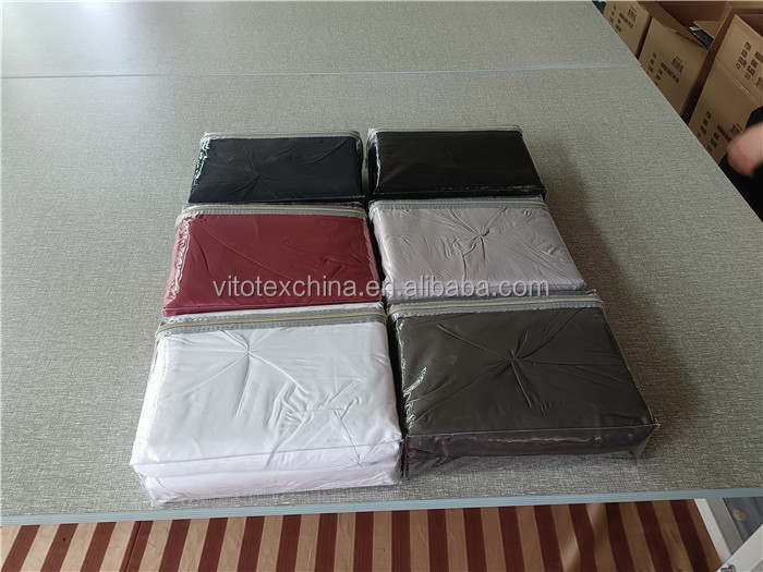 Queen Size Solid Pinch Pleat Pintuck 3-Piece Duvet Cover Set with Diamond Embroidery