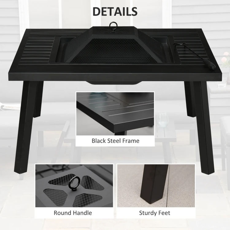 Relax in Style Square Ceramic Wood Burning Fire Pit Table for Backyard Patio Garden Camping