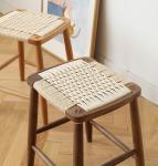 Modern Minimalist Nordic Bar High Stool Solid Wood Woven Rope Cafe Restaurant