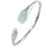 Handcraft Sterling Silver Cuff Bracelet with Sculpted Natural Jade Gardenias