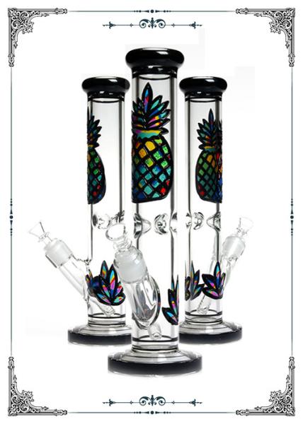 13.5 Inches 7MM Straight Tube Glass Bongs Color Painting Pineapple
