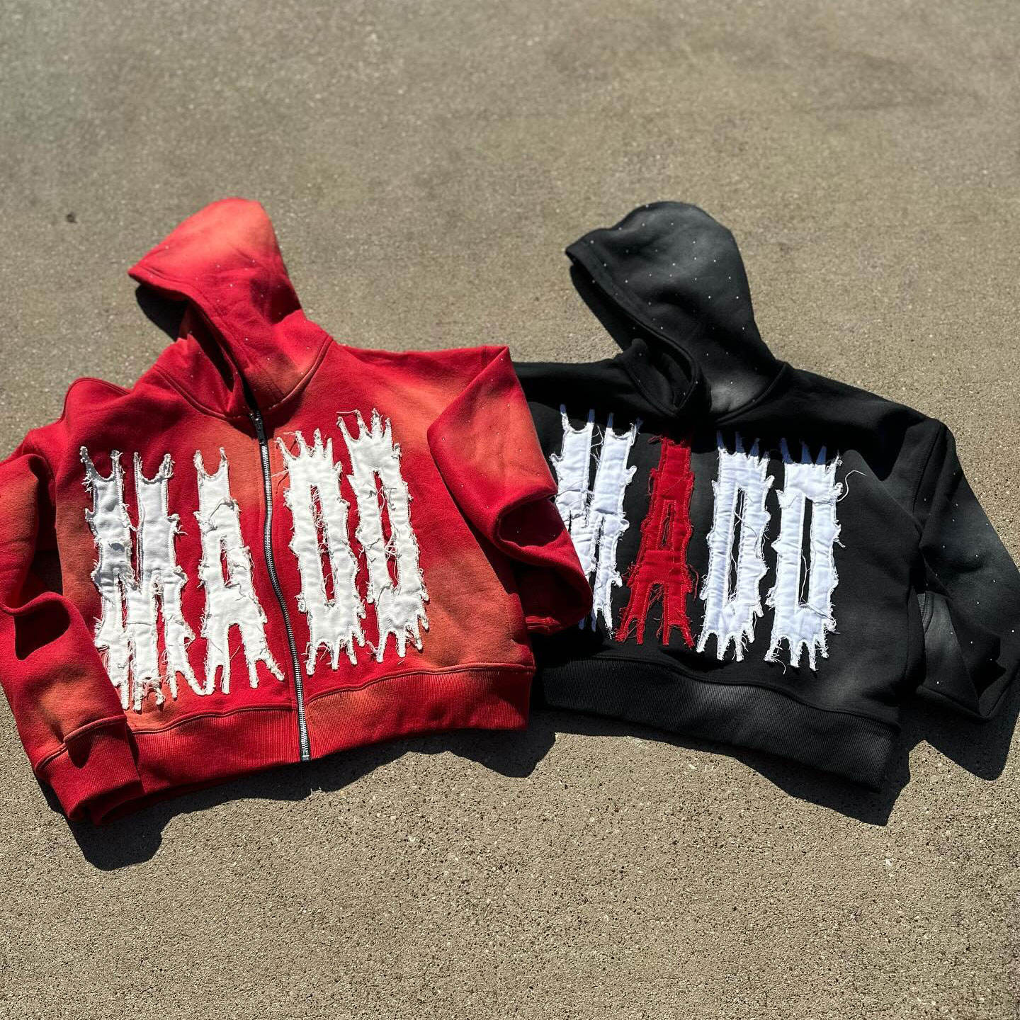 Blank Custom Couple Embroidery Hoodie Sun Faded Patchwork Distressed Streetwear Hoodie