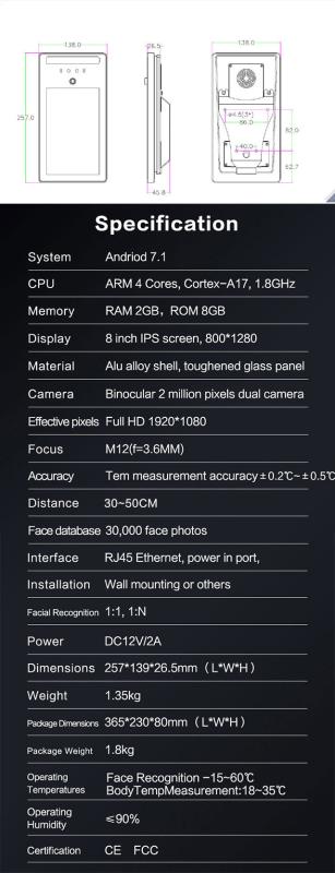 XP2020 Face Recognition Temperature Thermometer