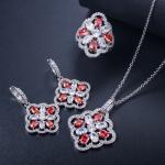 White Gold Color Luxury Bridal CZ Crystal Necklace and Earring Sets Big Wedding