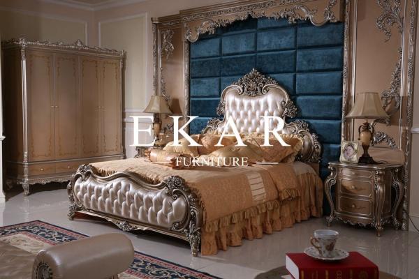 Louis XV bedroom set carvings in solid wood gilded leaf finish ivory-lacquered