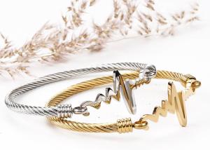 China Stainless Steel ECG bracelet female 18k gold titanium steel inspirational heart rate bracelet Cable hand accessoriies factory