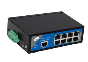 China 250m Industrial POE Media Converter 1 Gigabit Uplink Ethernet 8 10/100M POE Ports factory