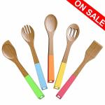 Heat Resistant 5 Piece Bamboo Utensil Set With Spatula And Mixing Spoon