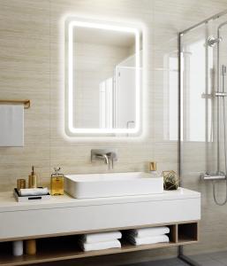 China Hotel Luxury Glass Time Display Wall Mounted Lighted Bath Makeup Led Bathroom Smart Mirror factory