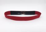 Red Color Women'S Elastic Stretch Belts With Square Crystal Rhinetone Buckle