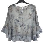 Women Fashion Ruffle Sleeve Chiffon Blouse Flower Printing Color Polyester