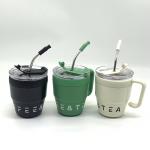 Insulated Travel Mug 1Pcs 480ml Stainless Steel Coffee Cup With Straw Lid