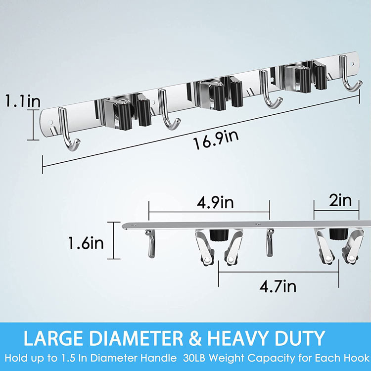 Stainless Steel Wall Mount Mop And Broom Holder For Home Kitchen Bathroom