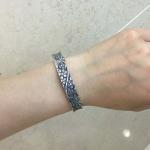 Women Sterling Silver Engraved Flowers Buddhist Sutras Retro Cuff Bracelet