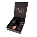 bespoke one bottle wine and two glasses hinged paper box luxury wine box with