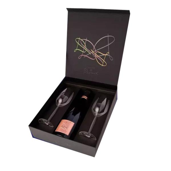 bespoke one bottle wine and two glasses hinged paper box luxury wine box with