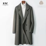 Men's Autumn Winter Lapel Turn-down Collar Double-Breasted Long Slim Woollen