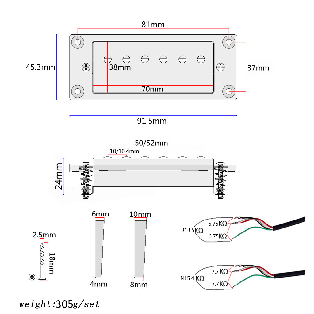 Alnico 5 Humbucker Pickup Double Coil Guitar Pickup Neck 13.5 kΩ / Bridge 15.4 kΩ