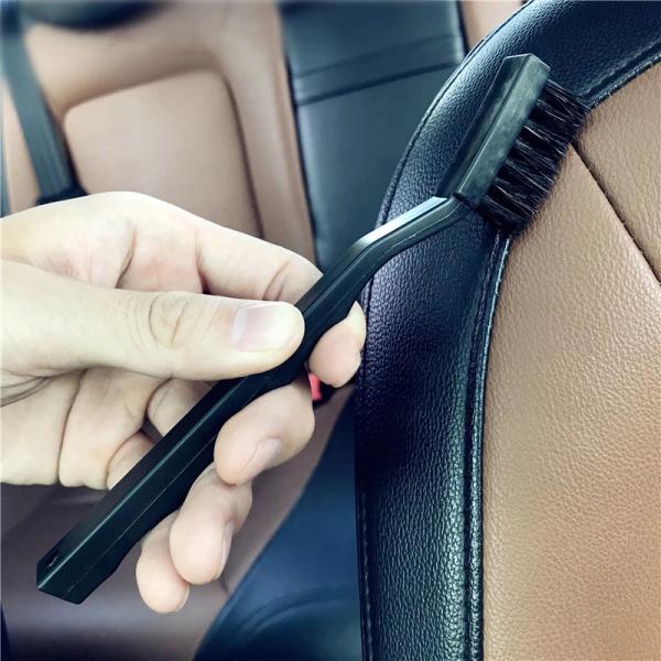 Ergonomic Handle 7" Car Leather Cleaning Brush 18cm For Panel Seams Tyre Engine