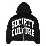 Black Vintage Rhinestone Hoodie Distressed Embroidery Patch 220 Grams Heavyweigh