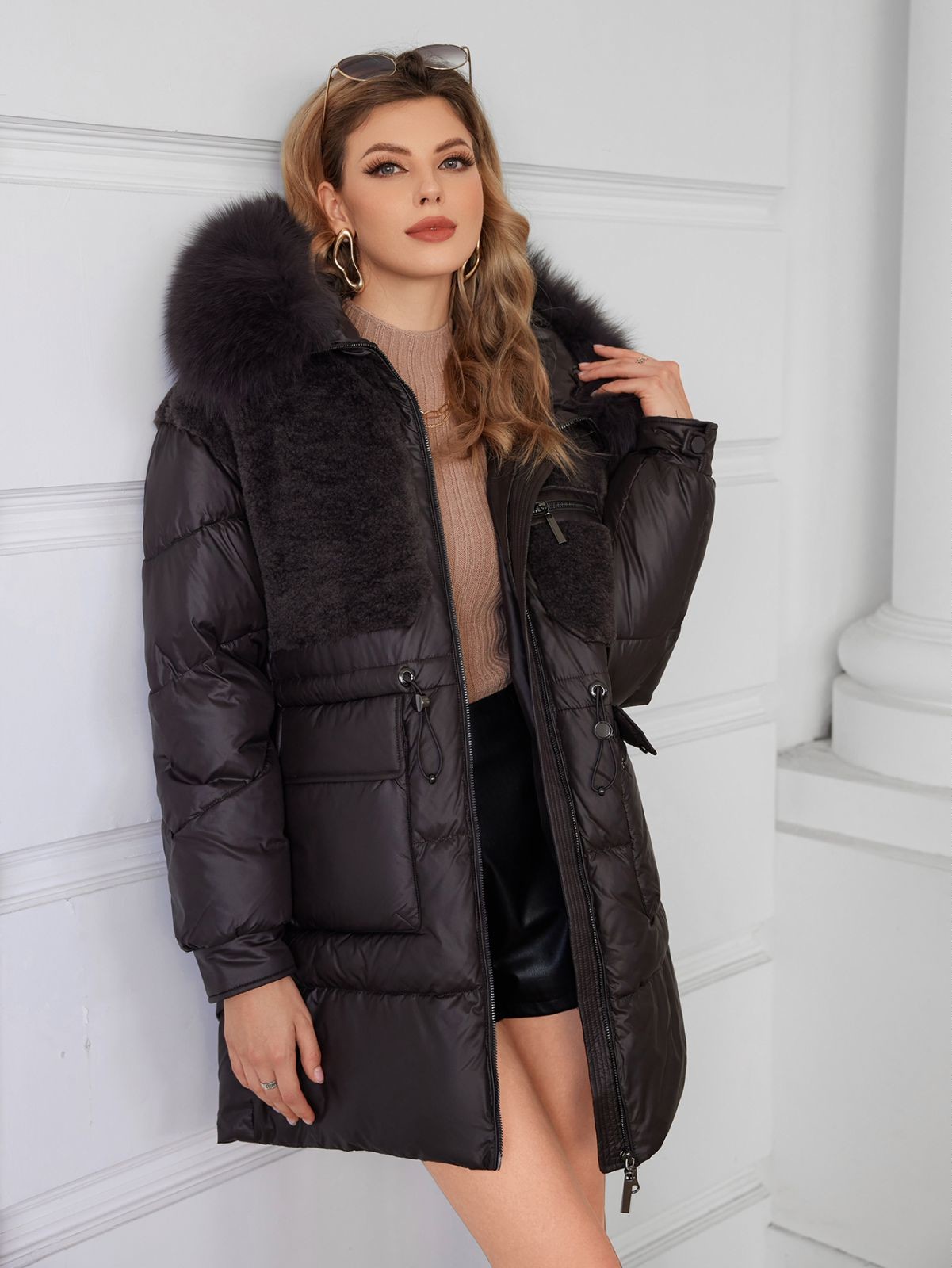 Luxurious Real Fox Fur Collar · Thickened Warmth Essential, raccoon fur, middle length, women winter down coat, bio-down coat,