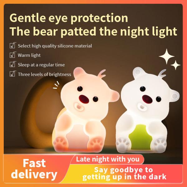 Cute Bear Shape Silicone Night Light Silicone Bedroom Decor Table Rechargeable