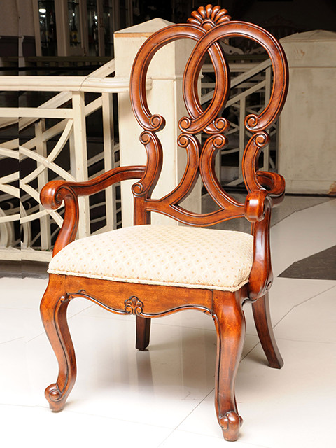 OEM Luxury Hand Carved Antique Wooden Chair With Leather Seat