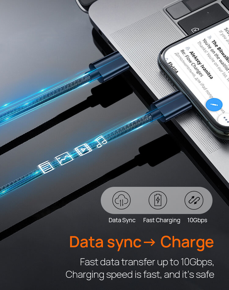 PD 5A 100W USB 3.0 Charging Cable 480 Mbps Data Sync Cord