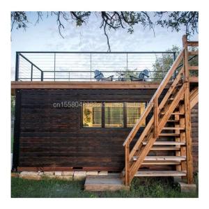 China 50/75/100mm Wave Sandwich Panel Tiny Wooden Prefab House Container Living Two Story Container Buildings Cabins Wooden Villa factory