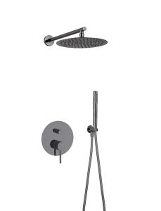 China OEM Rain Shower With Handle Brass Annular Knurl Gun Metal factory