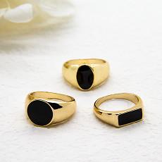 China Black Stone Diamond 925 Silver Gold Plated Ring Round Hoop 17mm For Girls factory