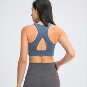 China Wholesale High Neck Triangle Hollow Back Custom Compression Sports Bra Yoga Bra Tops factory