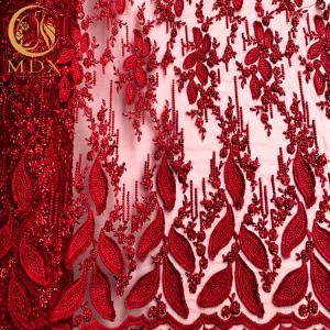 China Red Nigerian Wedding 3D Embroidery Lace Fabric Water Soluble 1 Yard Length factory