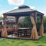 13x11ft Outdoor Patio Garden Steel Frame Hardtop Metal Roof Gazebo