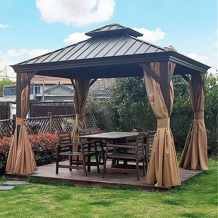 Hardtop Gazebo 13x11ft With Wood Posts And Mosquito Netting