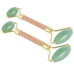 Wood Handle Green Aventurine Double Jade Roller Facial Massage Roller