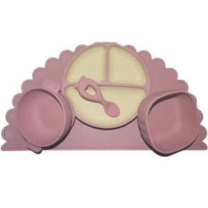 China Ergonomic Silicone Baby Feeding Set Silicone Childrens Plates Fork And Spoon For Toddlers factory