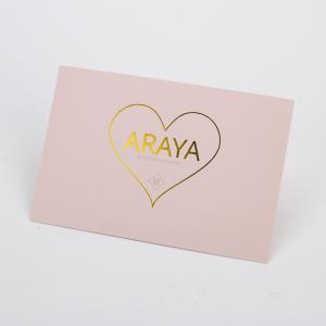 China 15x10cm Customized Pink Paper Thank You Card With Gold Foil Logo factory