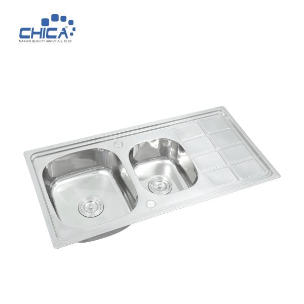 CH10050D Topmount Kitchen Sink Large and Small Double Bowl Stainless Steel Press