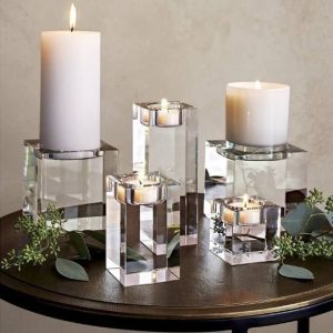 Square Clear Crystal Glass Ornament Tealight Candle Holde