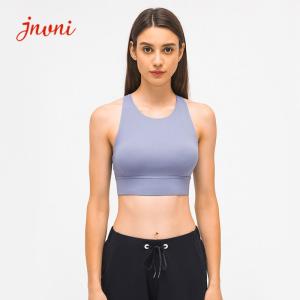 China Logo On Straps Removable Private Label Women Yoga Sports Bras 210gsm factory