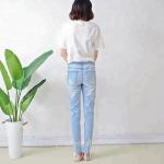Fashion Embroidered Ladies Straight Leg Jeans / Denim Jeggings Mid Waist Type