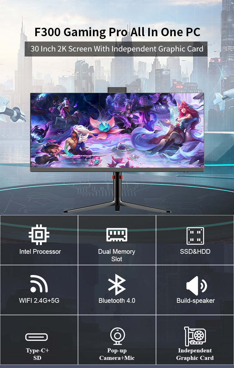 Widescreen 30inch AIO Gamer Laptops Desktops Curve Screen All In One PC Gaming Computer
