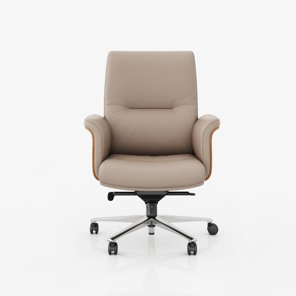 Mid Back Executive Office Chair Genuine Leather Adjustable Headrest Hot Sale