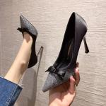 087770-8 European And American Sexy Pointed Toe Thin High Heels Stiletto Bow All