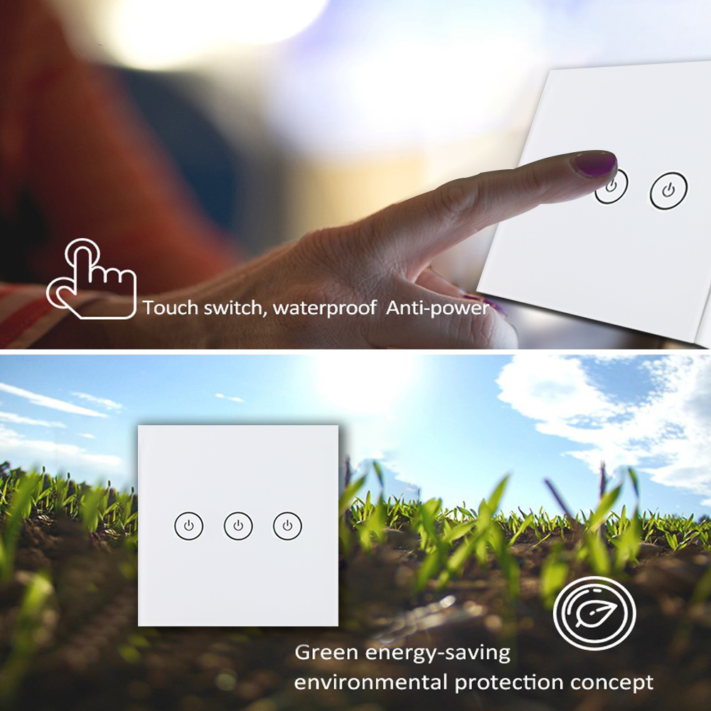 3gang Standard TUYA WIFI Smart Wall Light Switch Fireproof ABS Plastic Material