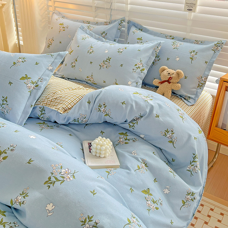 Grade A 2024 Trend Thickened Brushed Washed Cotton Bedding Four-Piece Set Sheet Wholesaler