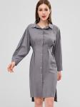 Fall Clothing Womens Midi Double Slit Shirt Dress Long Sleeve
