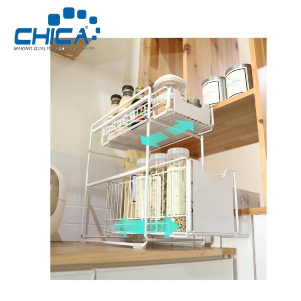 White Color 2 Tiers Kitchen Fridge Storage Rack 37.4x21.9x44cm Fridge Rack