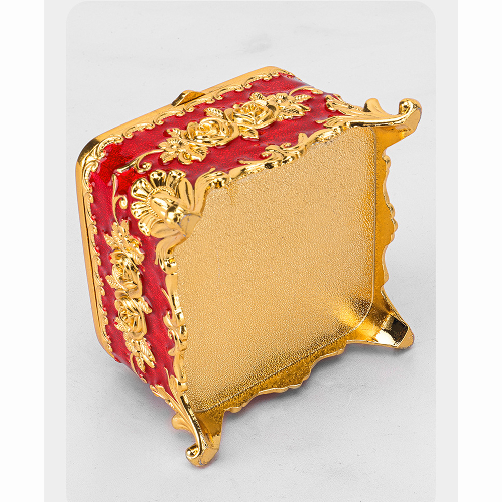 Gold White Vintage Rose Enamel Oval Metal Jewelry Storage Box Organizer One Layer for Jewelry